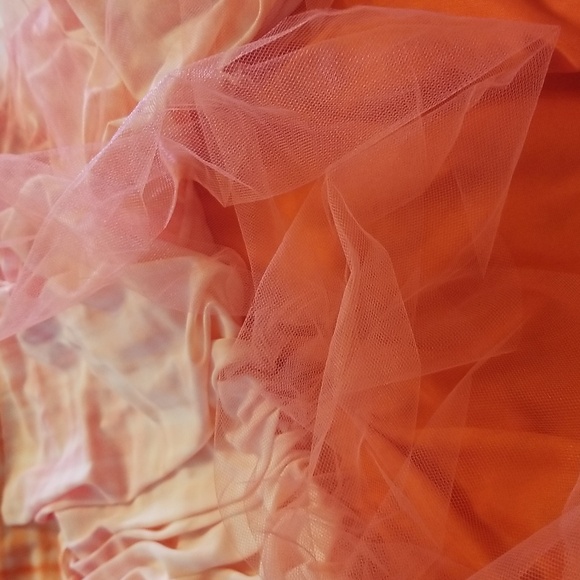 Anthropologie Eva Franco Flounced Orange Pink White Midi Skirt - Picture 13 of 14